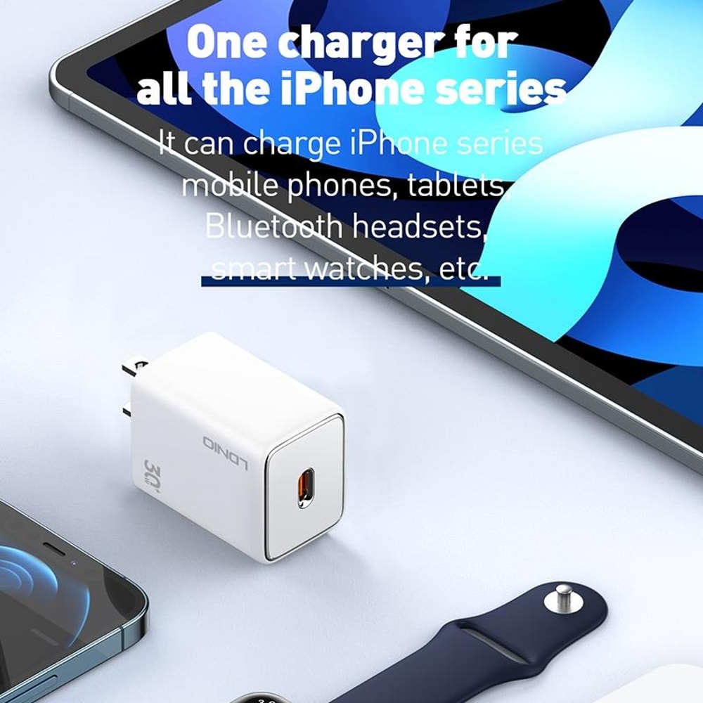 A1508C 30W USB-C PD Fast Charger with 1m Type-C Cable (White)
