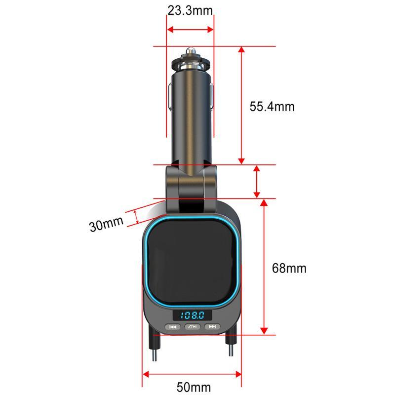 Dual Retractable Car Charger with Bluetooth FM Transmitter and Fast Charging MP3 Player