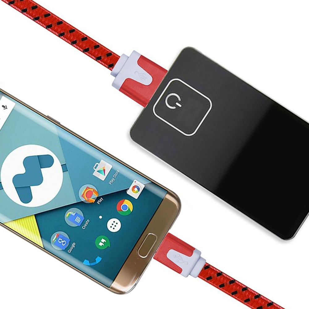 2m Woven Micro USB To USB Charging Data Cable Red Durable Fast Sync Cable 3