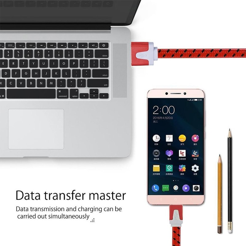 2m Woven Micro USB To USB Charging Data Cable Red Durable Fast Sync Cable 5
