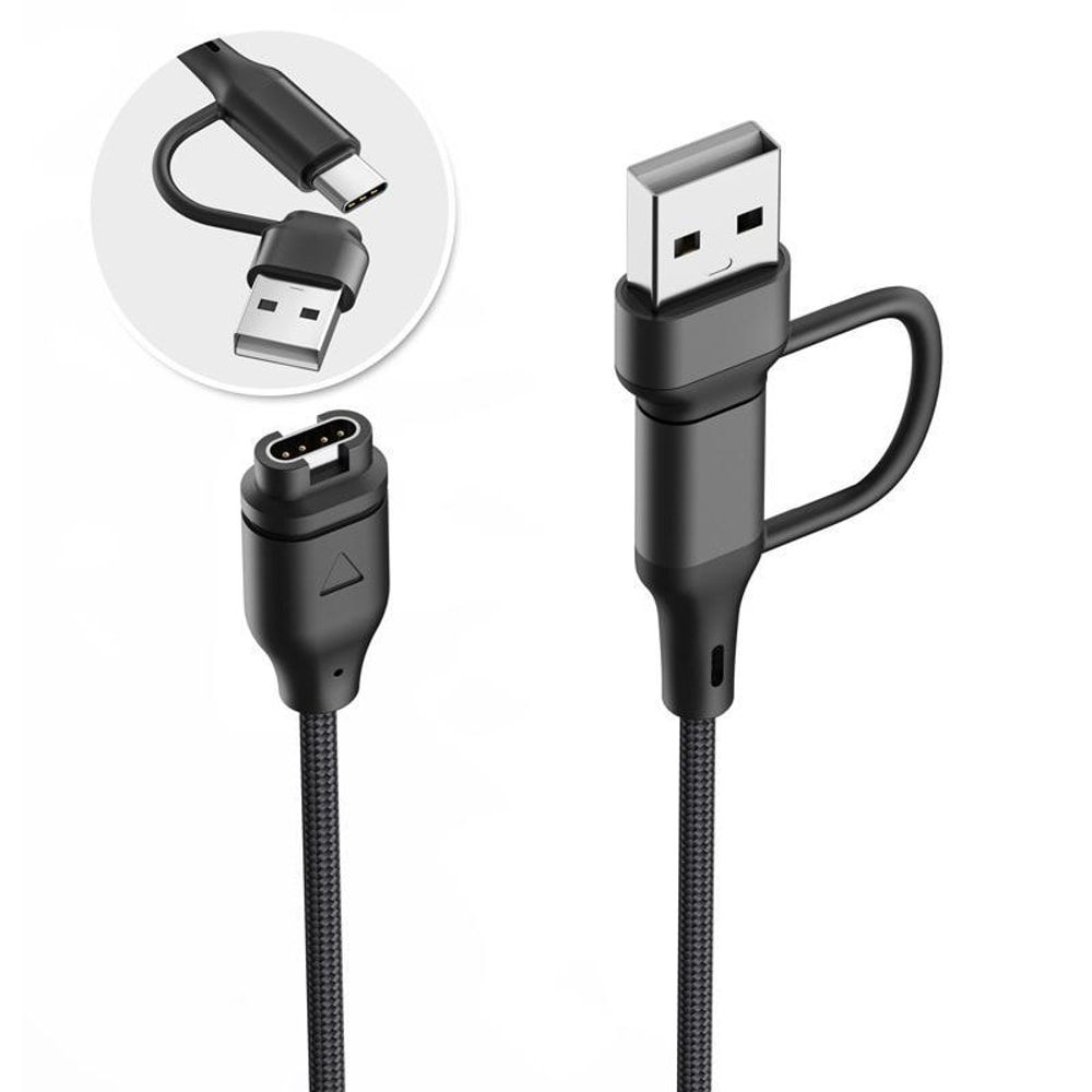 2-in-1 USB-C & USB-A Fast Charging Cable for Garmin Fenix 8 7X 6S Pro Watch Charger 1m Black