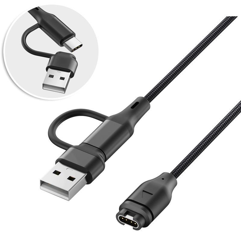 2-in-1 USB-C & USB-A Fast Charging Cable for Garmin Fenix 8 7X 6S Pro Watch Charger 1m Black