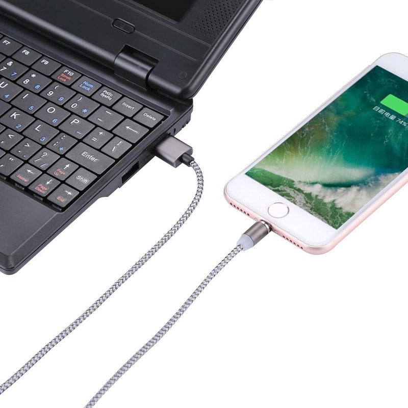 360 Degree Rotating Magnetic Lightning Charging Cable LED Indicator 1m Braided 8 Pin USB Cable