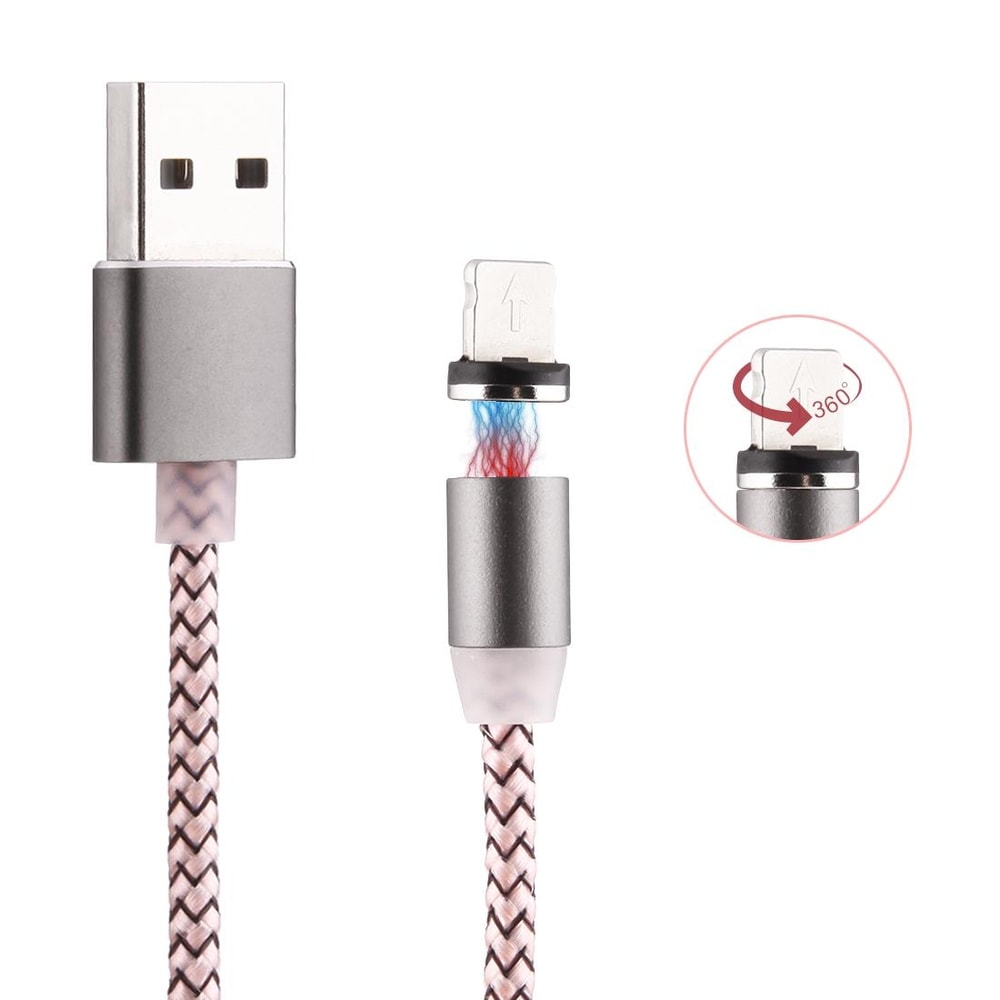360 Degree Rotating Magnetic Lightning Charging Cable LED Indicator 1m Braided 8 Pin USB Cable