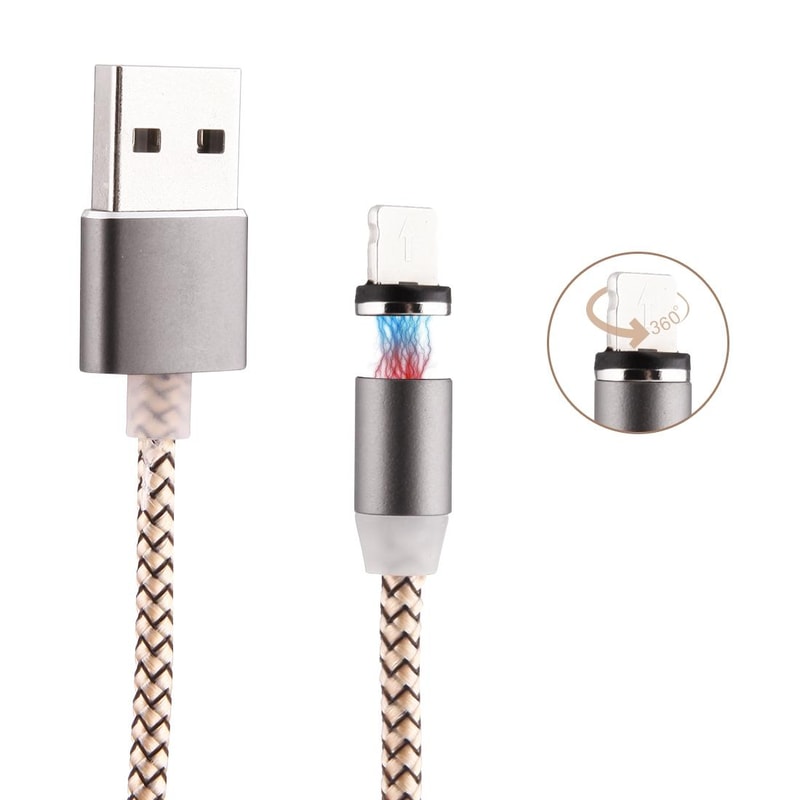 360 Degree Rotating Magnetic Lightning Charging Cable LED Indicator 1m Braided 8 Pin USB Cable