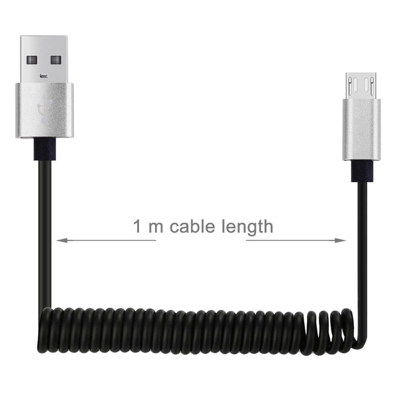 Flexible Coiled Micro USB Cable Fast Charging & Data Sync Stretch Cable