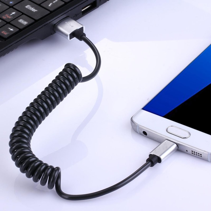 Flexible Coiled Micro USB Cable Fast Charging & Data Sync Stretch Cable