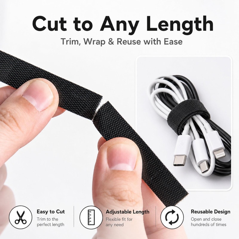 Reusable Hook and Loop Cable Ties Roll Velcro Cable Management Straps Wire Organizer Tape 0.5in x 16.4ft