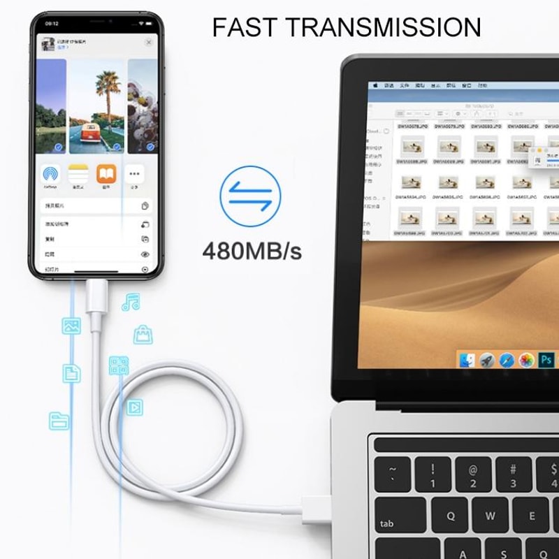 USB to Lightning Cable 1m Fast Charging & Sync iPhone Cable Durable 8 Pin Charging Cable