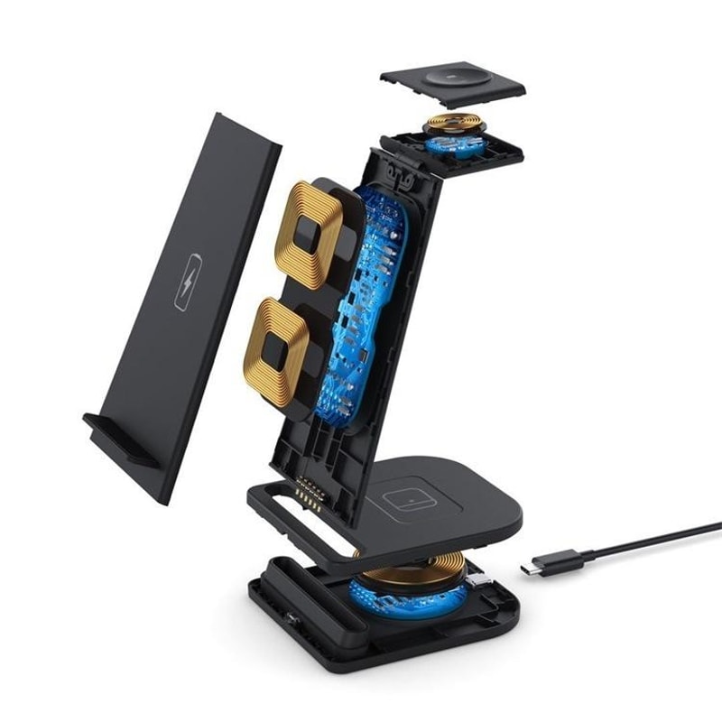 QGeeM 3 in 1 Portable Detachable Wireless Charger Dock for Phone Watch Earbuds