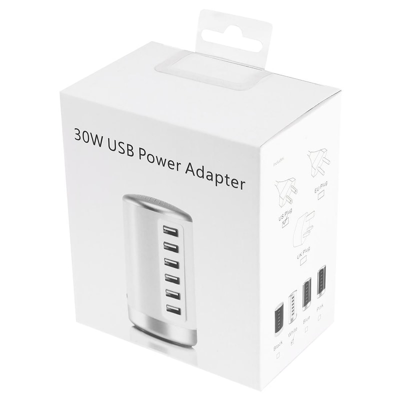 30W 6-Port USB Charging Station Smart Multi Device Fast Charger for Home and Travel