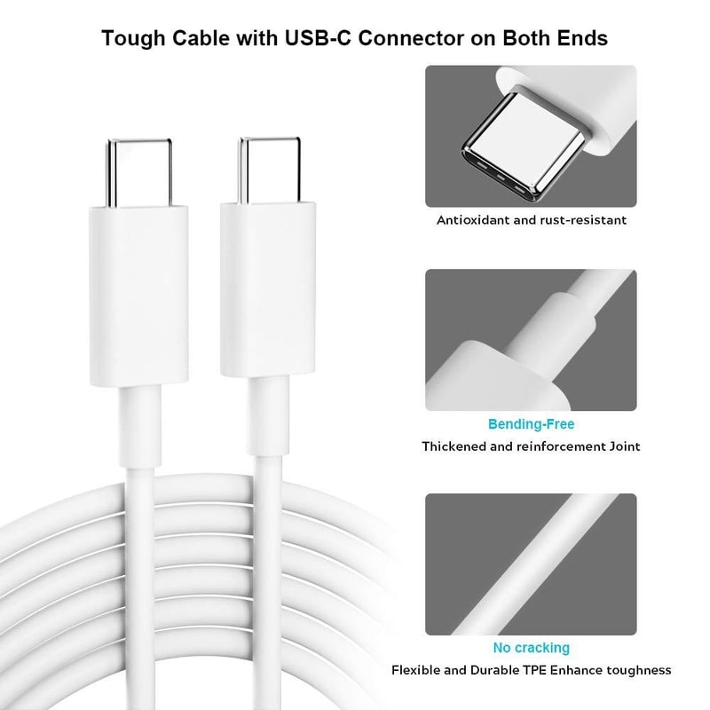 2m USB-C to USB-C 3.1 Fast Charging Cable 2A Data Sync White