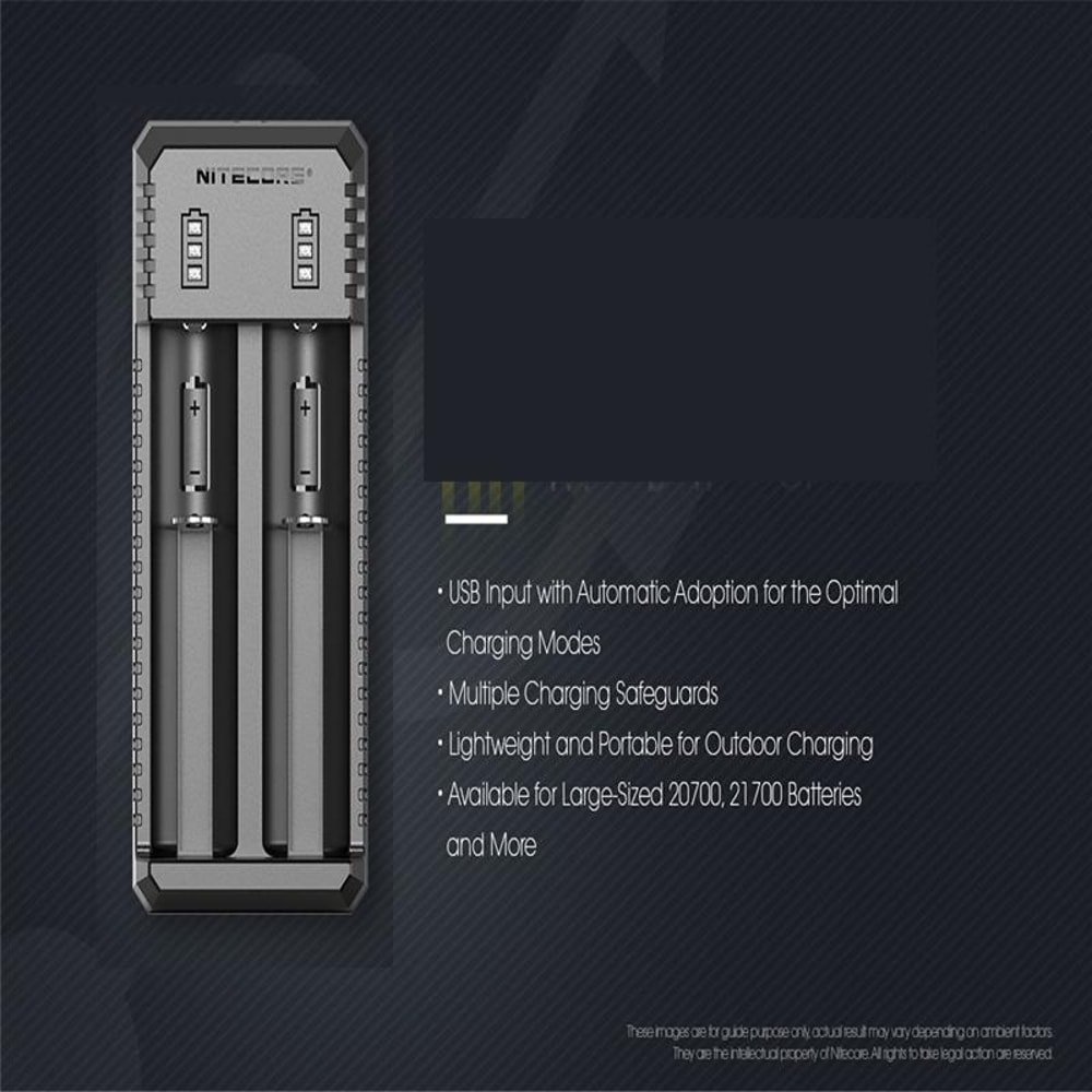 Nitecore UI2 Dual Slot Smart USB Lithium Battery Charger for 21700 Li-ion Batteries