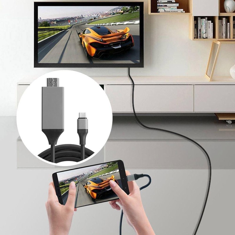 USB-C to HDMI Adapter Cable 2m, Type-C to HDMI Converter for HD Display Output