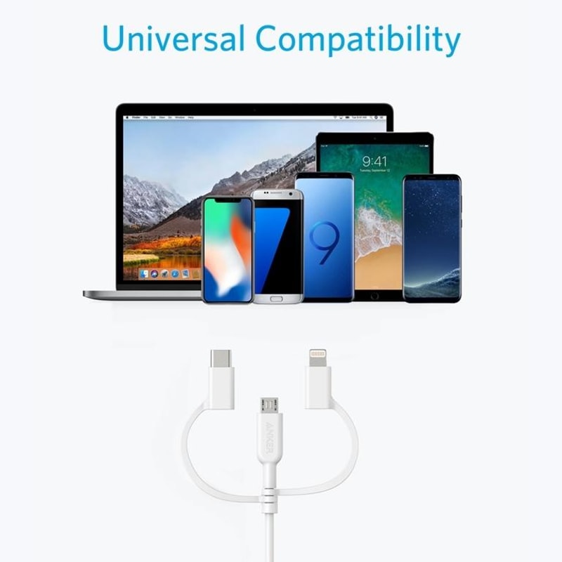 Anker 3-in-1 MFi Certified Lightning, Micro USB & USB-C Fast Charging Cable