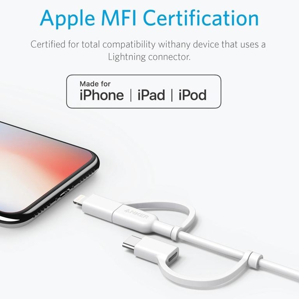 Anker 3-in-1 MFi Certified Lightning, Micro USB & USB-C Fast Charging Cable
