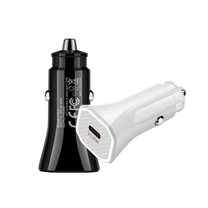 PD 20W USB-C Car Fast Charger for iPhone iPad, Type-C Dual Port Fast Charging Adapter