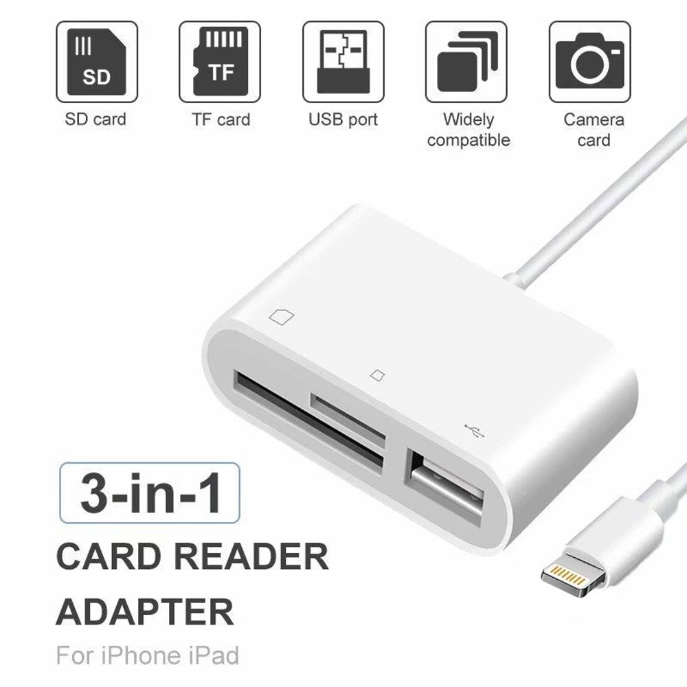3 in 1 Lightning SD TF USB Camera Reader Adapter for iPhone iPad Fast Photo Transfer iOS Compatible