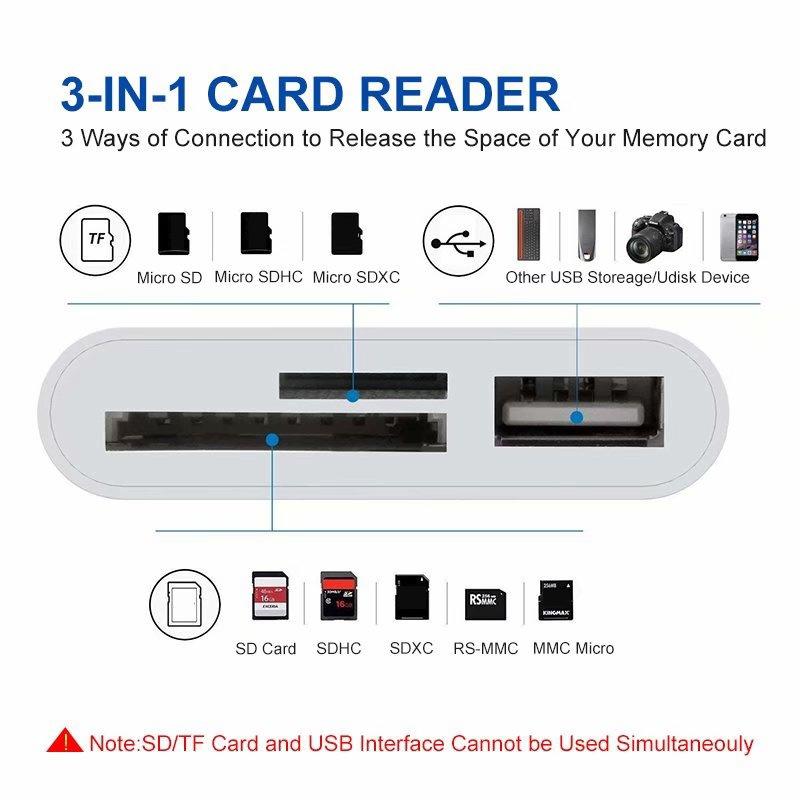 3 in 1 Lightning SD TF USB Camera Reader Adapter for iPhone iPad Fast Photo Transfer iOS Compatible