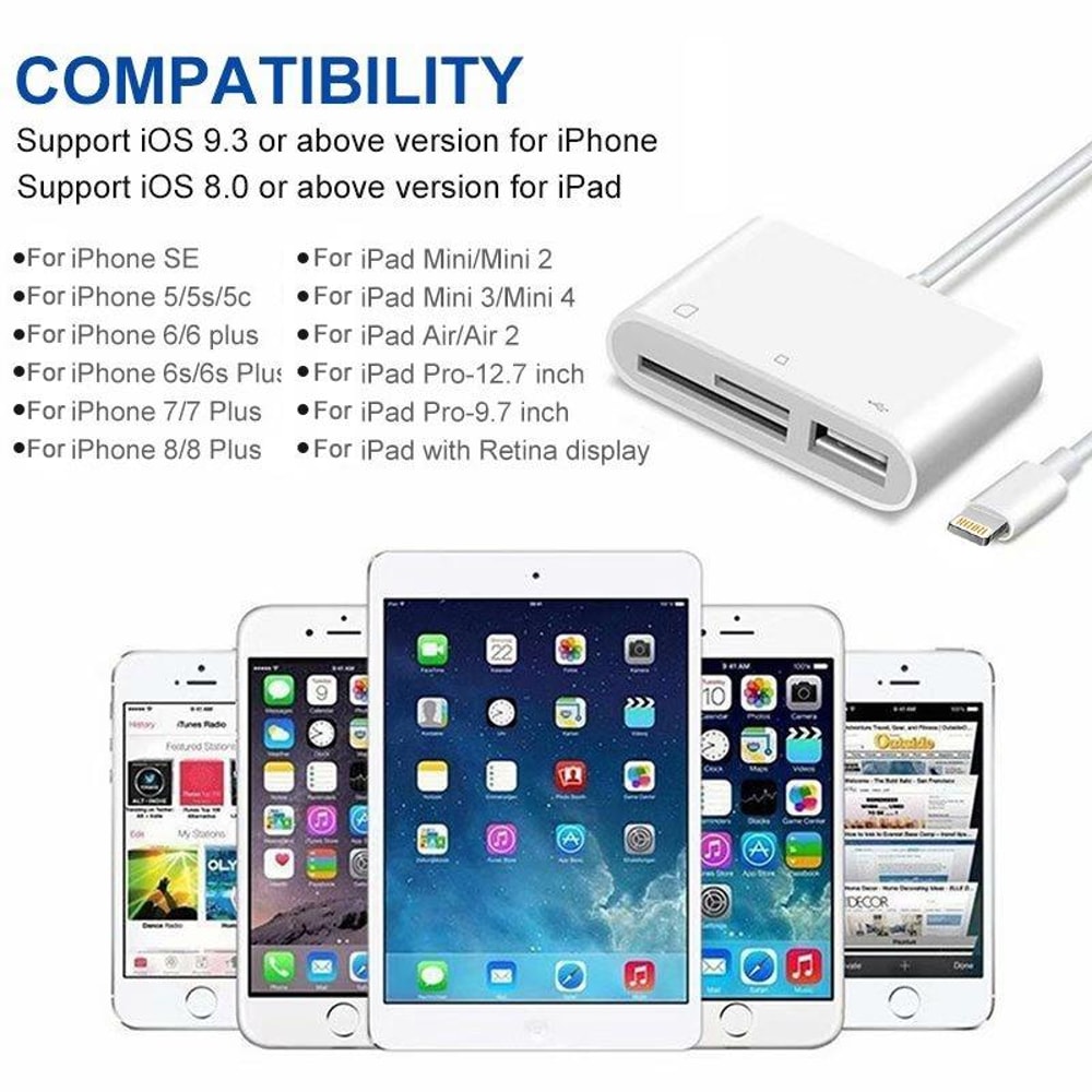 3 in 1 Lightning SD TF USB Camera Reader Adapter for iPhone iPad Fast Photo Transfer iOS Compatible