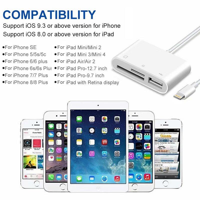 3 in 1 Lightning SD TF USB Camera Reader Adapter for iPhone iPad Fast Photo Transfer iOS Compatible