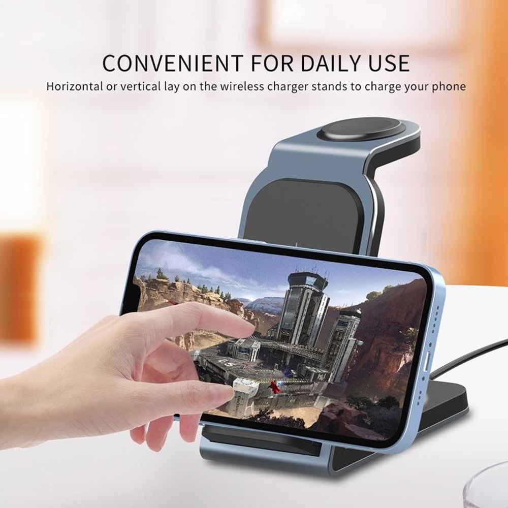 SW17 3 in 1 Metal Vertical Wireless Charging Station Apple Watch Charger Fast Charging Dock for Phone AirPods