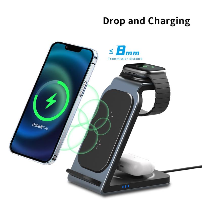 SW17 3 in 1 Metal Vertical Wireless Charging Station Apple Watch Charger Fast Charging Dock for Phone AirPods
