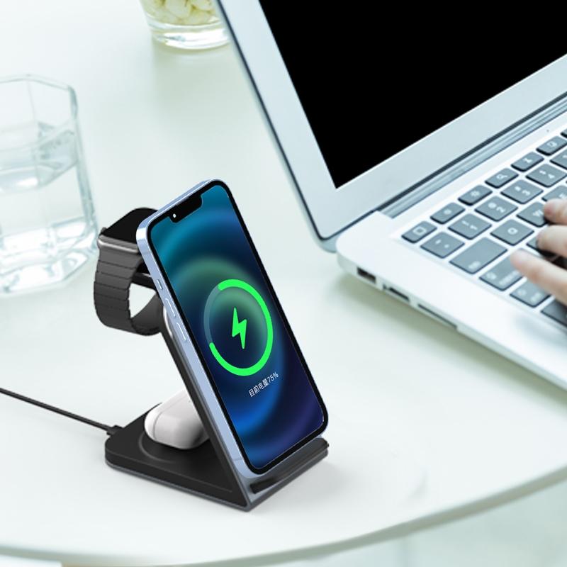 SW17 3 in 1 Metal Vertical Wireless Charging Station Apple Watch Charger Fast Charging Dock for Phone AirPods