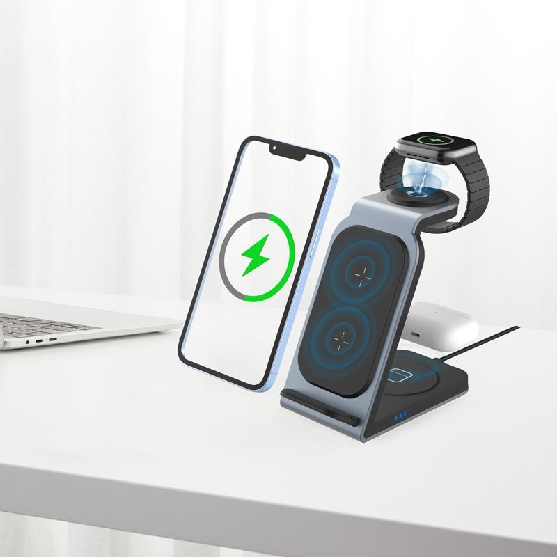 SW17 3 in 1 Metal Vertical Wireless Charging Station Apple Watch Charger Fast Charging Dock for Phone AirPods