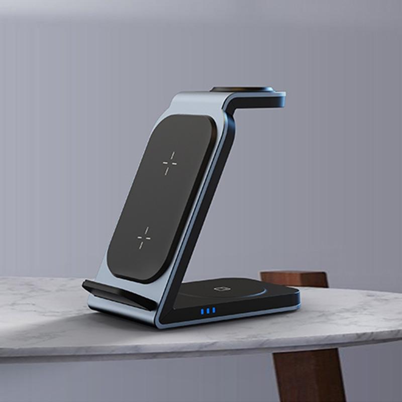SW17 3 in 1 Metal Vertical Wireless Charging Station Apple Watch Charger Fast Charging Dock for Phone AirPods