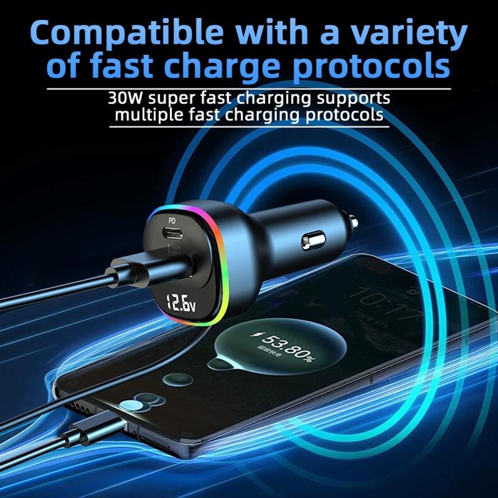105W Multi Port PD Fast Car Charger Rear Seat USB-C Cigarette Lighter Adapter