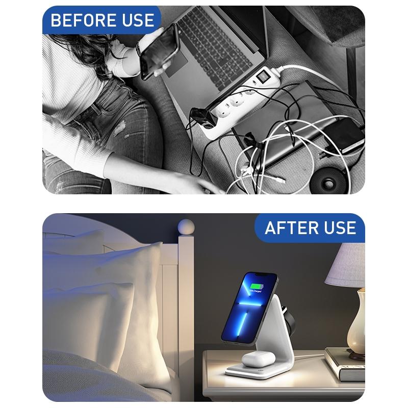 B17 3-in-1 Magnetic Wireless Charging Station Vertical Stand Fast Multi Device Charging Dock