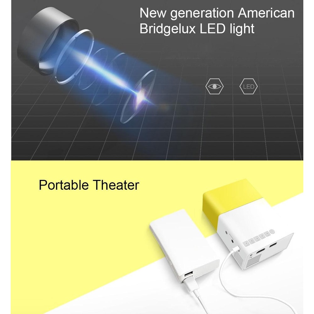 Mini LED Projector HD Portable Home Theater 60 Inch Display with Remote and AV HDMI Support