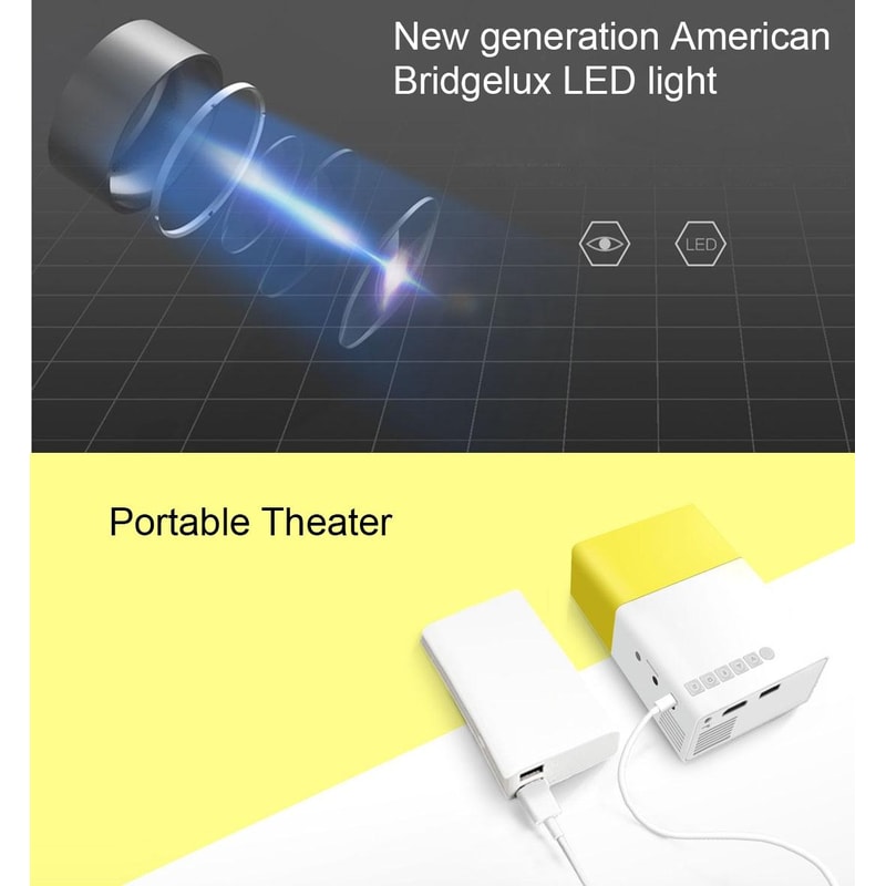 Mini LED Projector HD Portable Home Theater 60 Inch Display with Remote and AV HDMI Support