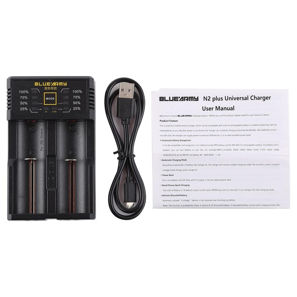 N2 PLUS Smart Battery Charger, universal battery charger, USB powered multi battery charger with LED indicator