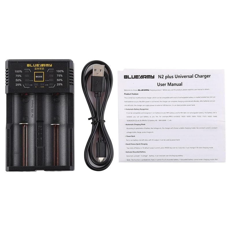 N2 PLUS Smart Battery Charger, universal battery charger, USB powered multi battery charger with LED indicator