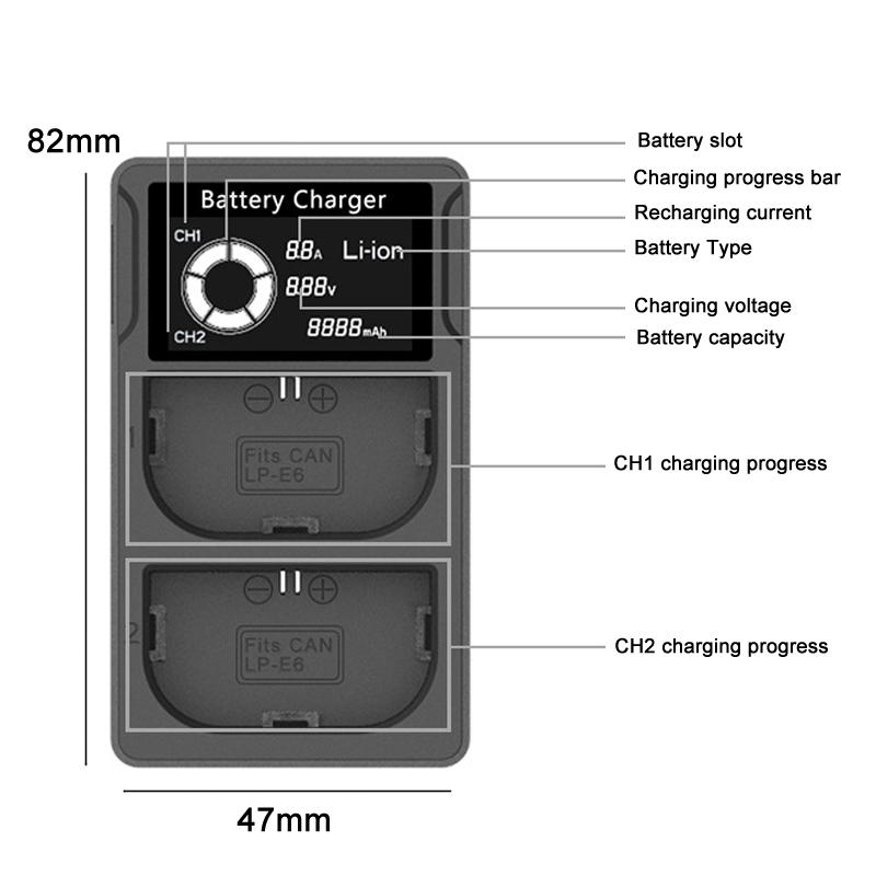 Dual USB LP-E6 Battery Charger with LCD Display Fast Camera Battery Charger for Canon DSLR