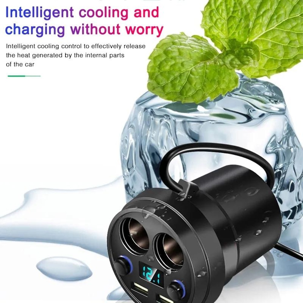 80W Fast Charge Car Cup Charger with Dual USB Ports and Dual Socket Splitter