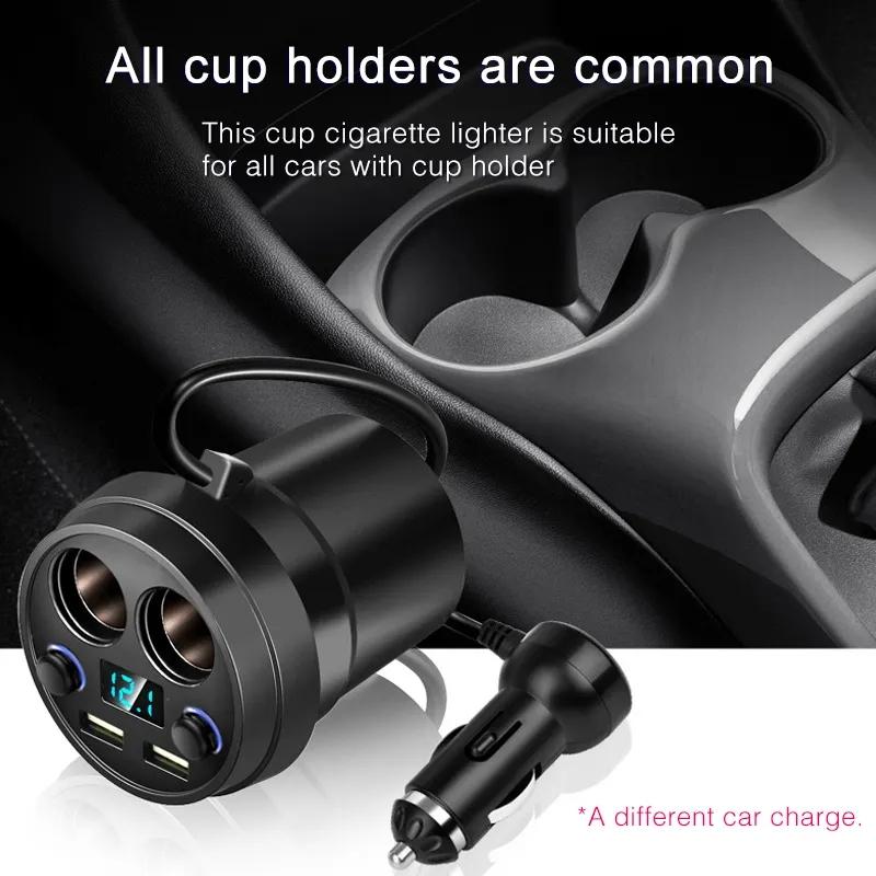 80W Fast Charge Car Cup Charger with Dual USB Ports and Dual Socket Splitter