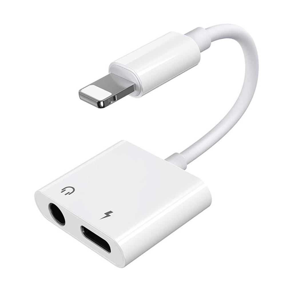S-Y104 2-in-1 Lightning to 3.5mm Audio + Charging Adapter Cable 1.2m White