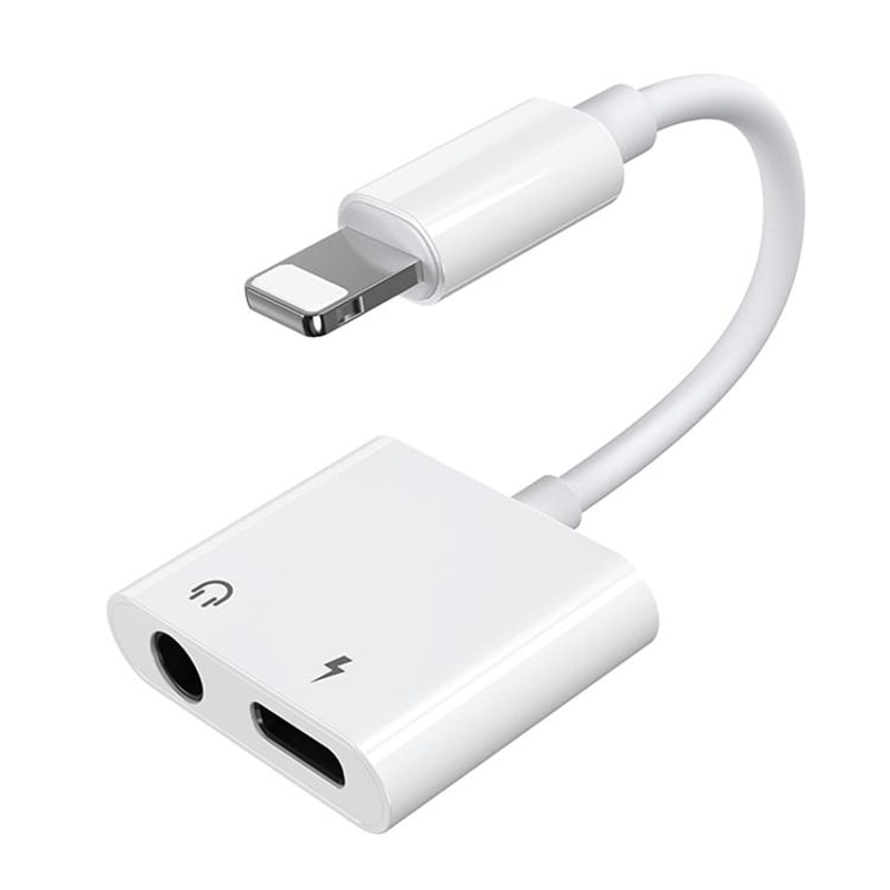 S-Y104 2-in-1 Lightning to 3.5mm Audio + Charging Adapter Cable 1.2m White