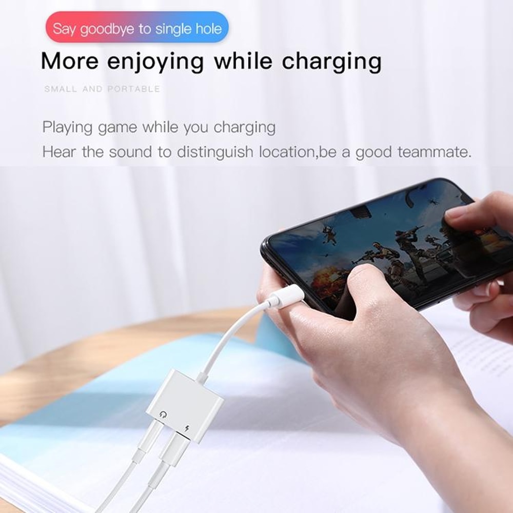 S-Y104 2-in-1 Lightning to 3.5mm Audio + Charging Adapter Cable 1.2m White