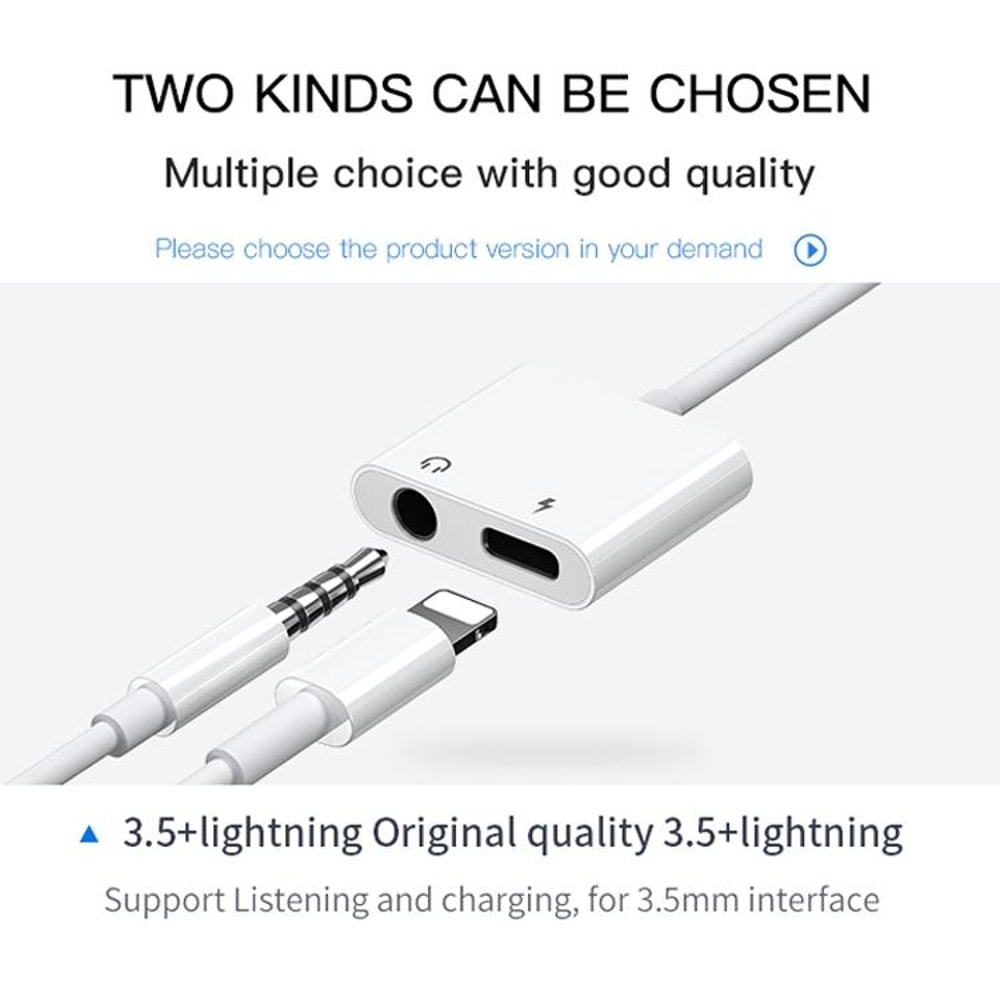S-Y104 2-in-1 Lightning to 3.5mm Audio + Charging Adapter Cable 1.2m White