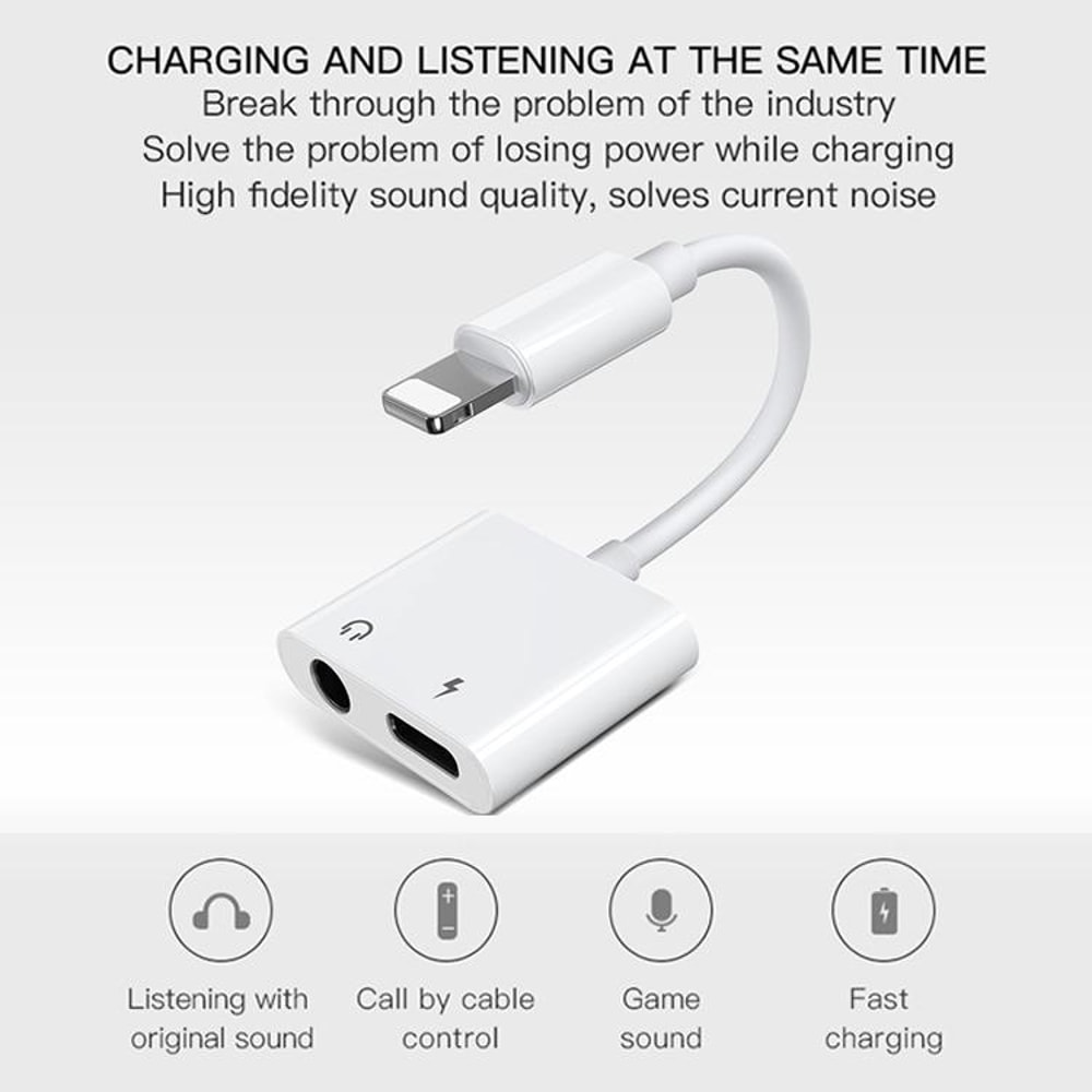 S-Y104 2-in-1 Lightning to 3.5mm Audio + Charging Adapter Cable 1.2m White