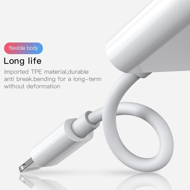 S-Y104 2-in-1 Lightning to 3.5mm Audio + Charging Adapter Cable 1.2m White