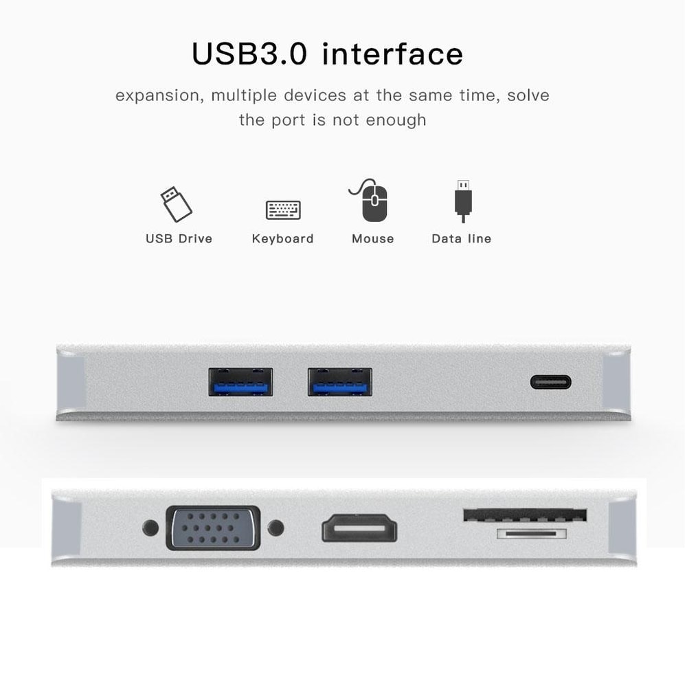 8 in 1 USB-C Docking Station Type-C Hub with HDMI, VGA, Ethernet, SD TF, USB Ports