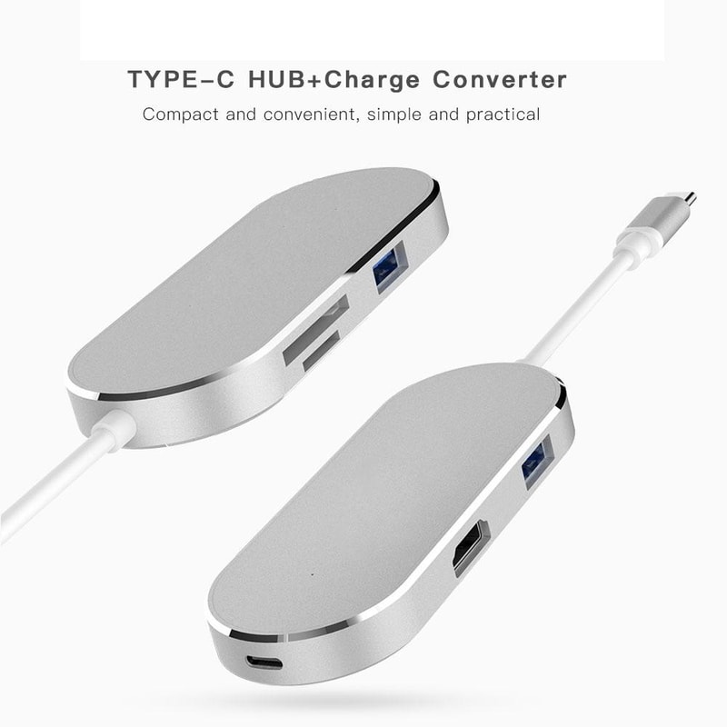 6 in 1 USB-C Hub Type-C Adapter 4K HDMI SD TF Card Reader Multiport Dock for MacBook