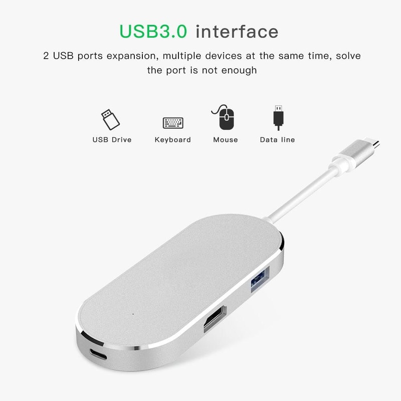 6 in 1 USB-C Hub Type-C Adapter 4K HDMI SD TF Card Reader Multiport Dock for MacBook