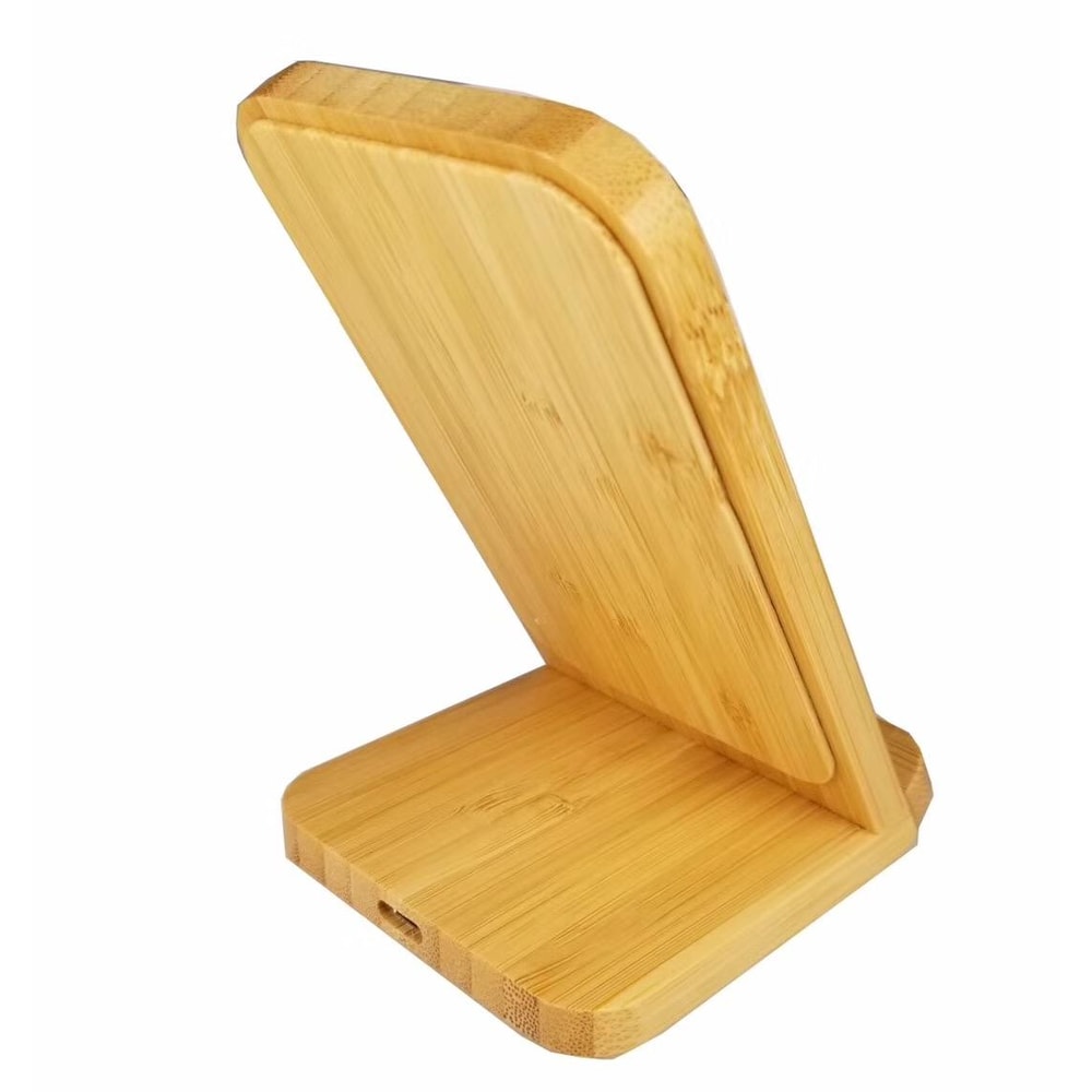 Bamboo Vertical Wireless Charging Stand Fast Qi Charger Dock for Desk and Bedside