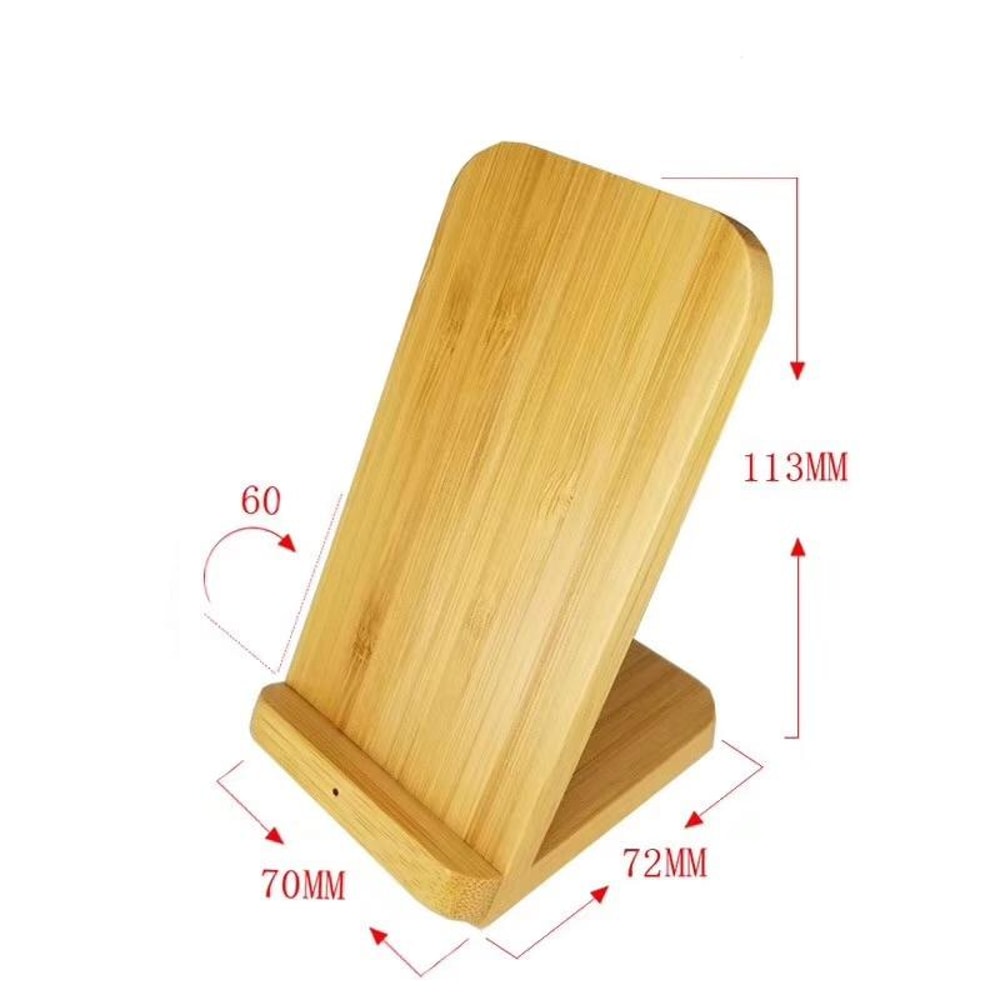 Bamboo Vertical Wireless Charging Stand Fast Qi Charger Dock for Desk and Bedside
